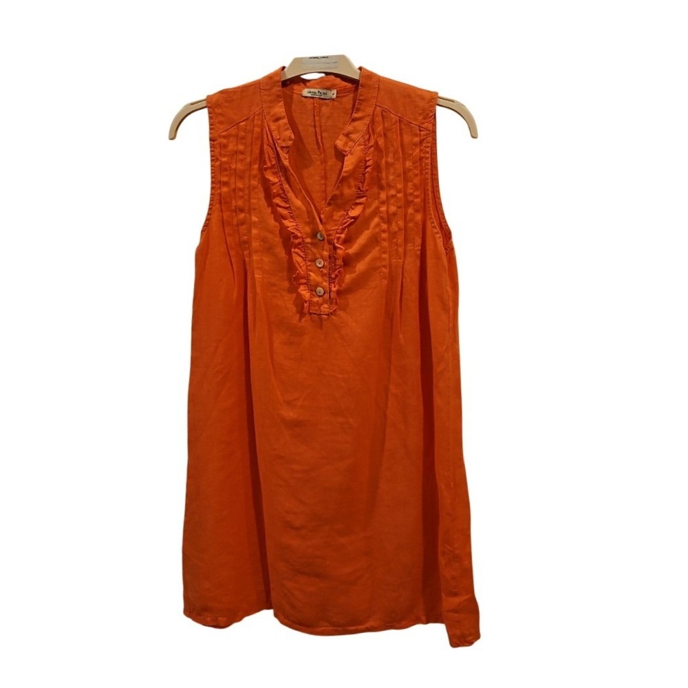 Alessia Pacini Made in ITALY Coral Ruffle Linen Sleeveless Dress Small